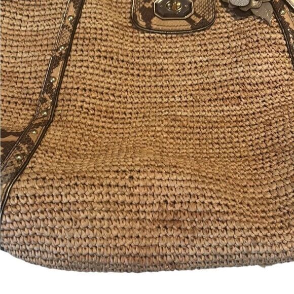 Coach Straw and Python Embossed Leather Trim Natural Large Tote 16838 - Picture 7 of 15